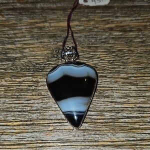 New Sterling Silver Black/chocolate Banded Agate Pendant